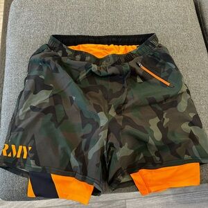 AARMY brand running shorts with built-in liner.